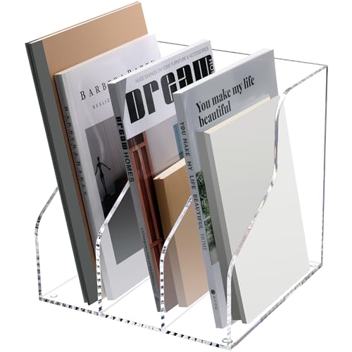 HeZone Desk File Organizer, Acrylic Magazine File Holder with 3 Vertical Compartments Rack File Sorter for Office Home Classroom Desk Organization, Clear… - style: 3 slots-A4