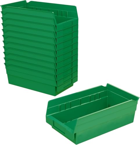 Akro-Mils 30130 Plastic Shelf Bins, Heavy Duty Storage Bins for Garage, Closet, and Drawer Organization, 12" x 6-1/2" x 4", Green, 12-Pack - color: Green