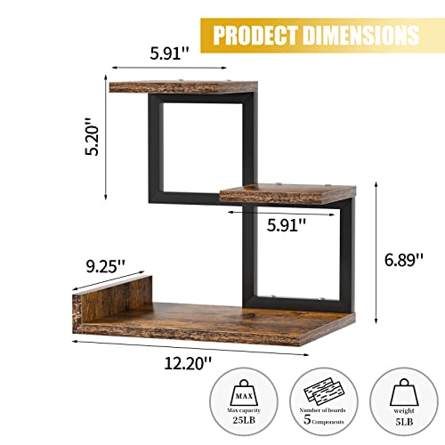 Gannyfer Office Decor Desk Shelf Organizer - Wood Desktop Shelf, Freestanding Desk Hutch, 3 Tier Storage Display Rack, Small Bookshelf with Metal Frame for Books/Plants/Toys (Rustic Brown Black) - color: Brown
