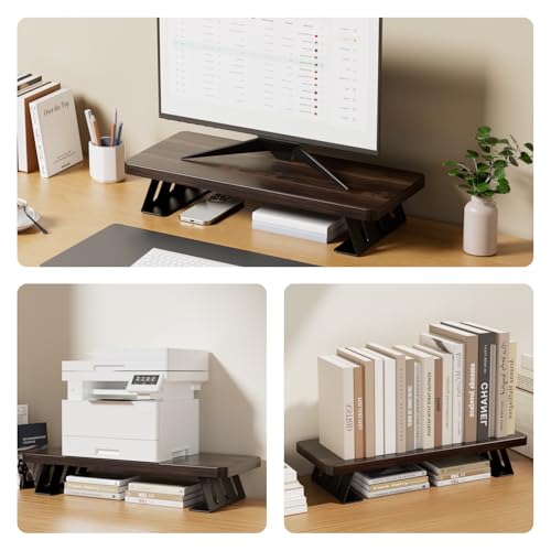 Monitor Stand - 24 Inch Wood Monitor Stand Riser, 220 Pounds Load Capacity Desk Monitor Riser for Laptop/PC/Printer, Desktop Stands Organizer for Home Office - color: Black Walnut - Black Legs
