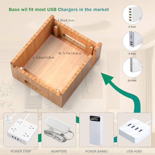 Pezin & Hulin Cell Phone Charging Stations, Bamboo Dock Organizer for Multi Devices, Tablets, Smart Watch, with Pack 5 Cables, No Power Charger Supply - color: Dock Rack +Cables