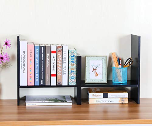 PAG Adjustable Desktop Shelf Wood Small Bookshelf Desk Supplies Organizers and Accessories Storage Display Rack Office Decor, Black - color: Black, size: Style 3