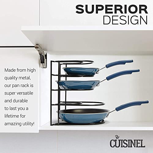 Cuisinel Heavy Duty Pots and Pans Organizer Rack - 12.2"-Inch Tall - 5 Tier Rack - Holds 50 LB - Cast Iron Skillets, Griddles, Shallow Cookware - Space Saving Kitchen Storage - No Assembly Required - color: Black, size: 12"