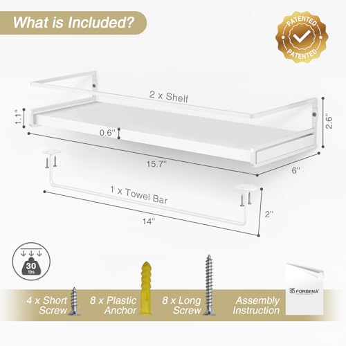 Forbena Bathroom Shelves for Wall Set of 2, White Nursery Floating Book Shelves for Kids Room, Small Wall Mount Bookshelf and Toy Storage Organizer for Baby Toddlers Teens Boys Girls Bedroom - color: 5. White-white