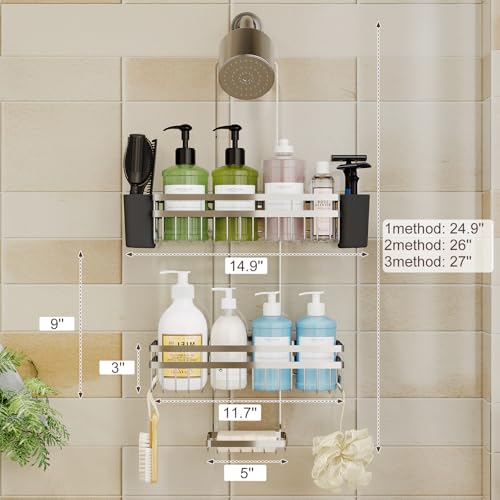 Shower Caddy Hanging for Bathroom Organizers and Storage, 3 Tier Adjustable Anti-Swing Shower Organizer Hanging with Heavy-Duty Suction Cups, Damage-Free Rustproof (Chrome) - color: CHROME, size: regular