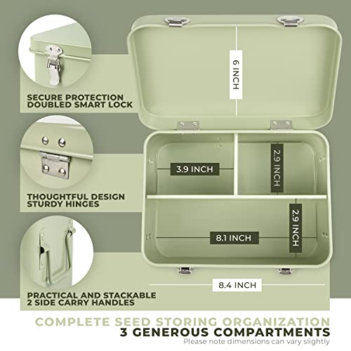 Seed Storage Box – Metal Seed Packet Organizer with Garden String and Bamboo Plant Labels. Seed Container Storage delivering complete Seed Saving Organization for every Garden Lover.