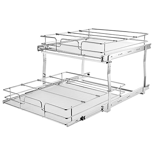 VEVOR 2 Tier 17"Wx21.2"Dx15.2"H Pull Out Cabinet Organizer, Heavy Duty Slide Out Pantry Shelves, Steel Roll Out Drawers, Sliding Drawer Storage for Home, 18.5"Wx22.5"Dx19"H Install Size for Cabinet - size: 17"Wx21.2"Dx15.2"H