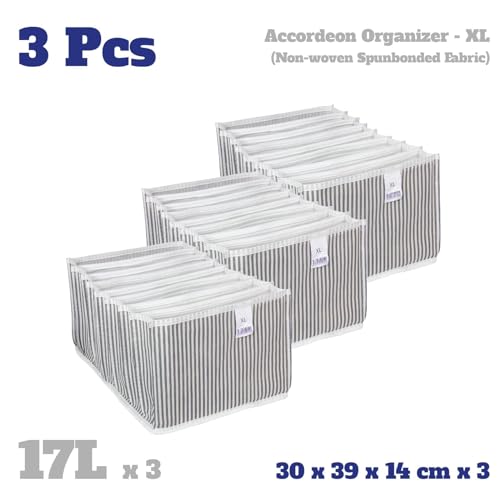 Accordion Organizer 3 PCS. (Non-Wowen Spunbond Fabric) - Closet Organizers Good for 11 Compartments - Organizer for Clothes - Clothes Divider - Storage Box (3 pcs. X-Large)