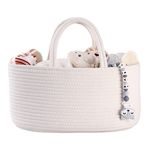 Baby Diaper Caddy Organizer for Girl Boy Cotton Rope Nursery Storage Bin Basket Portable Holder Tote Bag for Changing Table Car Travel Baby Shower Gifts Newborn Essentials Registry Must Haves White - color: White, size: Regular