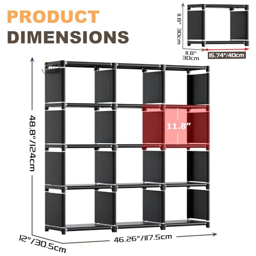 Mavivegue Book Shelf, 12 Cube Storage Organizer, DIY Bookcase, Metal Bookshelf,Tall Book case for Bedroom, Living Room,Office,Closet, Black Cubicle Rack - color: Black, size: 12-Grid