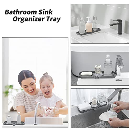 MicoYang Silicone Bathroom Soap Dishes with Drain Spout-Bathroom and Kitchen Sink Organizer,Sponge Holder,Dish Soap Tray,Perfect for Dispenser,Scrubber,Bottle,Cup on Sink or Counter-Grey 12"×4" - color: Grey, size: L(12"×4")