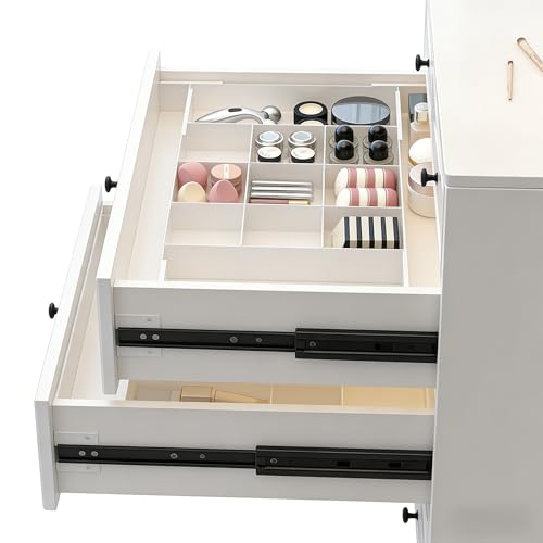 9 Compartments 4-Way Expansion Drawer Storage Box - Removable Divider for Space Saving and Organization for Cosmetics, Kitchen Utensils and Office Desk Essentials - color: White