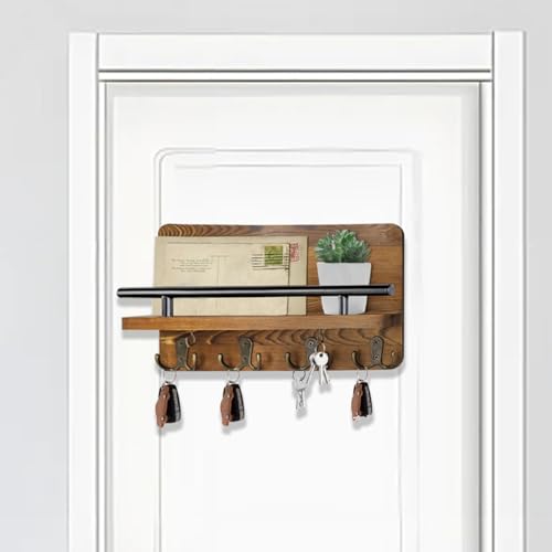 Mail Key Holder Wall Mount Wood Storage Shelf, Stylish Home Organization, Practical Decor Entryway Living Room Hallway Laundry Room Garage Wall Organizer for Letters Bills Wallets Accessories Use