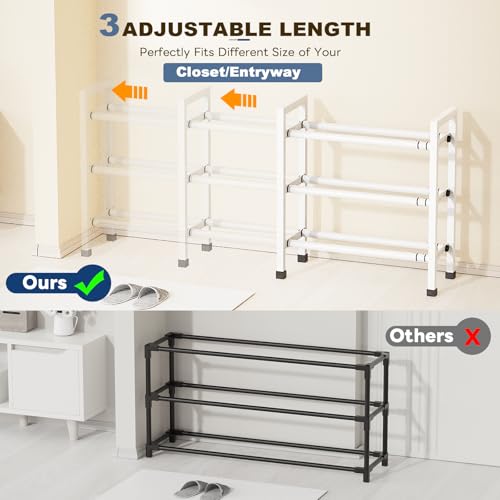 Mavivegue 3-Tier 19"-43.3" Adjustable Shoe Rack for Closet,Expandable Shoe Rack, Hall Entryway,Front Door,Garage, Sturdy Steel Space-Saving Rack, White - color: White, size: 3 Tier
