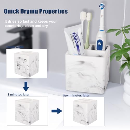 Diatomite Toothbrush Holders for Bathrooms, Electric Toothbrush and Toothpaste Holder 3 Slots Tooth Brush Organizer for Bathroom Countertop, Shower, Vanity - Marble White - color: Marble White