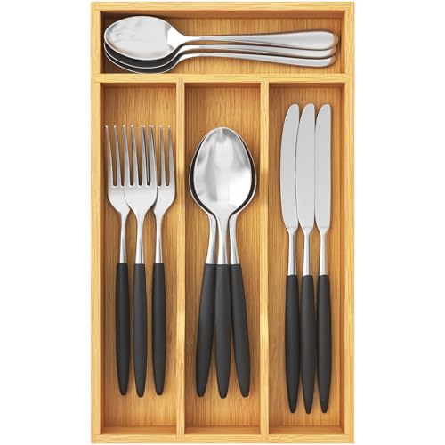 Lifewit Silverware Drawer Organizer, Utensil Tray for Kitchen, Flatware and Cutlery Holder, Storage for Spoons Forks Knives, 6.7 x 12", Natural - size: 6.7"W x 12"D