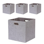 Cube Storage Bins 13×13x13 Inch Linen Foldable Box with Handles, Collapsible Organization Basket Set of 4 Large Capacity Grewer for Closet Shelf Cabinet Bookcase Bedroom, Silver Grey - color: Grey