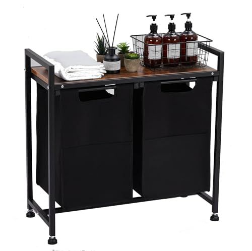 Laundry Hamper with Shelf, Laundry Basket 2 Section, Laundry Sorter, Cloest Storage and Organization, Clothes Hamper with Table, for Bathroom, Bedroom, Restroom, Black - size: 28.6 x 13 x 28.4 Inches