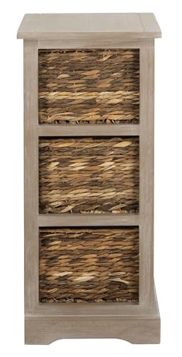 SAFAVIEH Home Collection – Halle White Washed Storage Side Table with Wicker Baskets, Farmhouse Accent Storage, Fully Assembled (AMH5738E) - color: White Washed