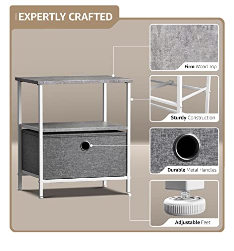 Sorbus Nightstand 1-Drawer Shelf Storage - Bedside Furniture & End Table Chest Dresser with Steel Frame, Wood Top & Easy Pull Fabric Bins for Home, Bedroom, Closets, Bathroom, Office & College Dorm - color: Grey, style: 1 Drawer