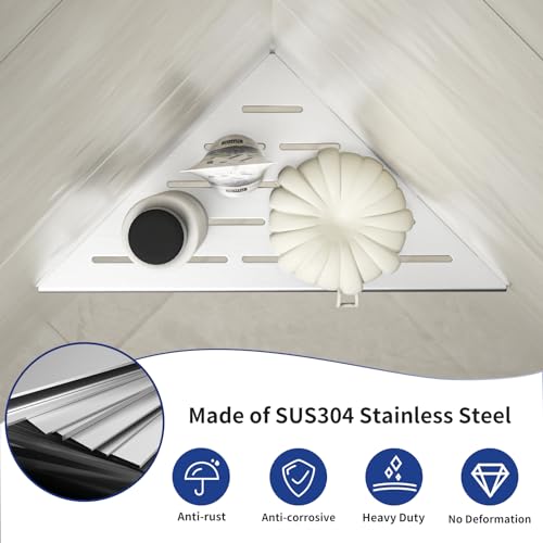 Corner Shower Shelf 10", Brushed 304 Stainless Steel Slot Design Recessed Corner Shelves Bathroom Grout in Shelf for Tiled Wall, 2 Pack - color: Brushed, size: 10"-2 Pack
