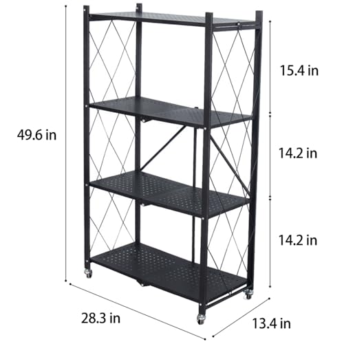 Life Hacks 2pcs 4-Tier Foldable Shelves for Storage, No Assembly Required, Folding Shelf Unit Pantry Shelves with Wheels, Metal Shelving Storage Rack Shelf for Kitchen Garage Home