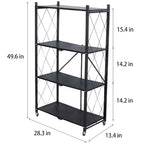 Life Hacks 2pcs 4-Tier Foldable Shelves for Storage, No Assembly Required, Folding Shelf Unit Pantry Shelves with Wheels, Metal Shelving Storage Rack Shelf for Kitchen Garage Home