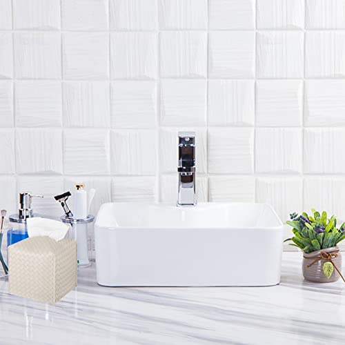 Tissue Box Cover PU Leather Tissue Holder Square Facial Tissue Case Facial Paper Organizer Dispenser for Bathroom, Vanity Countertop, Tabletop, Car, Griege - color: Griege, size: Square