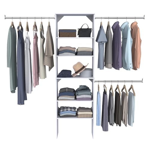 ClosetMaid SuiteSymphony Wood Closet Organizer Starter Kit with Tower and 3 Hang Rods, Shelves, Adjustable, Fits Spaces 5 – 10 ft. Wide, Graphite Grey - style: Graphite Grey Finish
