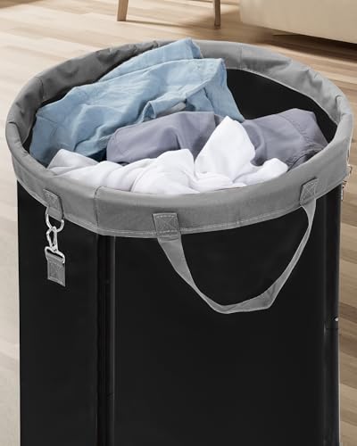 STORAGE MANIAC Rolling Laundry Hamper with Wheels 110L Laundry Basket, Round Laundry Cart with Metal Frame and Removable Bag, Clothes Hamper for Bedroom, Bathroom, Dorm Room, Laundry Room, Black - color: Black
