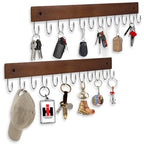 UNIFUN Wall Mounted Key Hooks, 12 Hook Organizer Rack for Entryway, Kitchen, Bathroom, Heavy Duty Key Holder Hanger, Brown Wood Finish, 2 Pack - size: 2 Pack