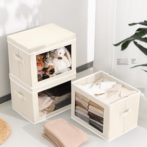 Homsorout Large Storage Bins with Lids - Fabric Storage Cubes with Window, Collapsible Bins for Clothes, 15.7 Inch Large Baskets for Bedroom, Dorm, Office, Beige, 6 Pack - color: Beige, size: Xl(6-pack)