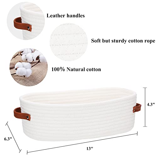 Bathroom Countertop Organizer Basket, Cotton Rope Woven Storage Basket Toilet Paper Decorative Basket for Bathroom, Bedroom, Living Room, Entryway 13"x6.3"x4.3"(Off White) - color: Off White