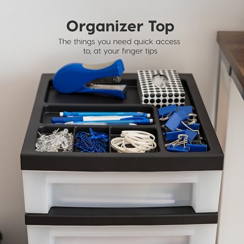 IRIS USA Plastic Drawer Storage Organizer Rolling Cart, with Wheels Casters, 4-Drawers, for Classroom Art Craft Supplies Dresser Closet Bathroom Laundry Room, Black/Pearl - color: Black, size: 4 Drawer with Wheels