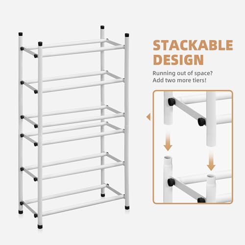 STORAGE MANIAC Expandable Shoe Rack, 12 Pairs Stackable Small Shoe Rack, Metal Adjustable Shoes Organizer for Closet, Entryway, Hallway, Garage, Front Door, Shoes Shelves, White 3 Tier - color: White, size: 3 Tier