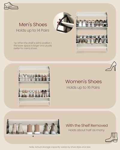 VASAGLE Shoe Storage Cabinet Organizer with 2 Flip Drawers, Freestanding Narrow Shoe Rack Cabinet for Entryway, Farmhouse Style, Fits 14 to 16 Pairs, Rustic White UHSC203WJ01S - color: Rustic White