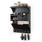 Key Holder for Wall, Elegant Wall-Mounted Mail Organizer with Storage Drawers & 6 Key Hooks, Pine Wood Luxury Black