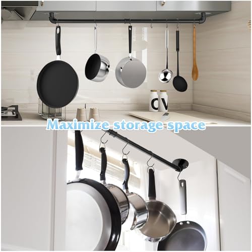 38.5 inch Pot Rack Wall Mounted Detachable Pan Rack Organizer Industrial Pipe Hanging Rail Lids Utensils Hanger Holder for Kitchen with 10 S Hooks, Black… - size: 38.5 Inches