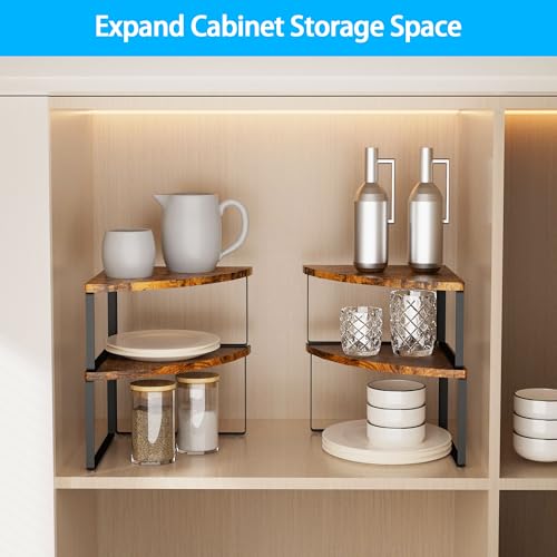 Corner Shelf Countertop Organizer - Set of 2 Corner Shelves for Kitchen Cabinet Organizer, Spice Rack, Stackable Bathroom Organizers and Storage, Sink Rack, Corner Cabinet, Counter Decor, Rustic Brown - color: Rustic Brown, size: Stacked Utility