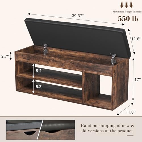 Apicizon 39 Inches Storage Bench with Padded Cushion, Shoe Bench with Storage Space, Upholstered Entryway Bench for Living Room, 2-Tier Shoe Rack Organizer, Brown - color: Brown, size: 39 Inch
