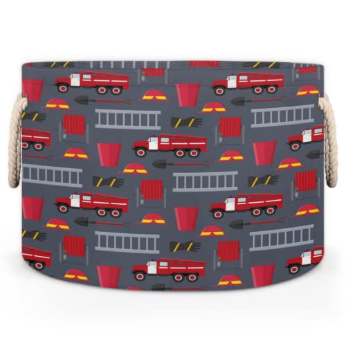 Pardick Large Round Storage Basket Fire Department Truck Collapsible Circle Storage Bin Laundry Hamper With Handle for Toy Blanket Dirty Clothes Towel Living Room Nursery Storage Organizer - color: A04:Fire Truck