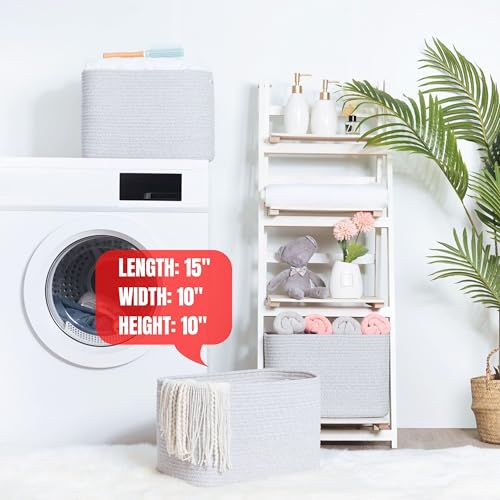 MINTWOOD Design 3-Pack Decorative Woven Storage Baskets for Shelves, Cube Bin Box for Organizing Books, Shoes, Dog Toys, Pantry Closet and Living Room Organizer, Light Gray Mix - color: Light Gray Mix
