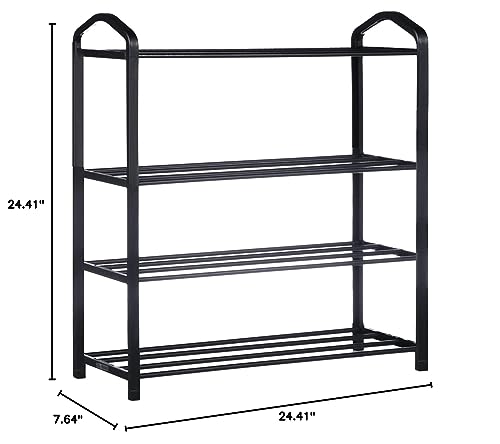 YSSOA 4-Tier Stackable Shoe Rack, 12-Pairs Sturdy Shoe Shelf Storage, Black Shoe Tower for Bedroom, Entryway, Hallway, and Closet - size: 24 x 08 x 24, 4-Shelf