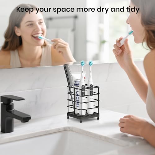 Toothbrush Holders with Quick Drying Mat—Black DiatomiteToothbrush and Toothpaste Holder for Bathroom—3 Slots Openwork Design Bathroom Counter Organizer for Electric Toothbrush,Razor, Toothpaste - size: Small