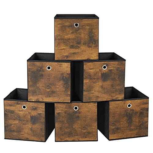 SONGMICS Storage Cubes, Set of 6 Storage Bins with Handles, Foldable Oxford Fabric and Non-Woven Fabric Storage Boxes, 11.8 x 11.8 x 11.8 Inches, Rustic Brown and Black URFB102B01 - color: Rustic Brown, size: 6 Pack (11.8"L x 11.8"W x 11.8"H)