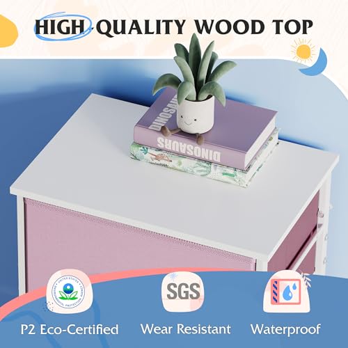 WLIVE Dresser with 4 Drawers, Storage Tower, Organizer Unit, Fabric Dresser for Bedroom, Hallway, Entryway, Closets, Sturdy Steel Frame, Wood Top, Easy Pull Handle,A-Pink - color: A-pink
