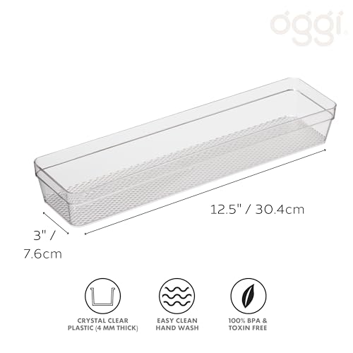 Oggi Clear Drawer Organizer - 3" X 12.5" - Ideal for Organizing Kitchen Drawers, Office, Desk, Silverware, Kitchen Utensils, Cosmetics and Bathrooms - size: 3" by 12"
