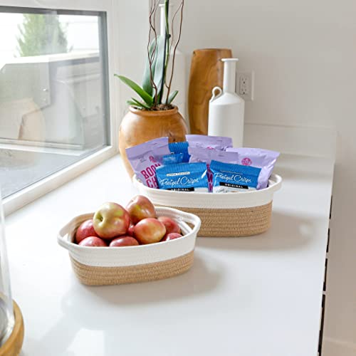 NaturalCozy 5-Piece Rectangle Storage Basket Set- Natural Cotton Rope Woven Baskets for Organizing! Small Basket for Montessori, Baby Nursery, Dog Toy Baskets, Cat Toy Box, Bathroom Organization Bin - color: Off White & Jute