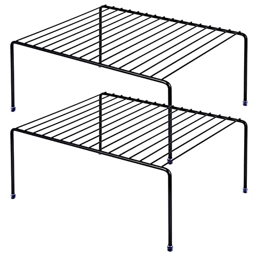 SIBAO Kitchen Cabinet Storage Shelf Rack/Plastic Feet - (13.1 x 10.2 Inch) - Steel Metal - Rust Resistant Finish - Cups, Dishes, Cabinet & Pantry Organization (2, Black) - color: Black