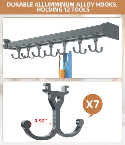 Pull Out Broom Holder, Multifunctional Slide Broom And Mop Storage/Organizer With Adjustable Double Row Sliding Hook, Garage Organization Hooks, for Closet Laundry Garage Kitchen - 41cm/16.141inch - color: Dark grey, size: 16.14 inches